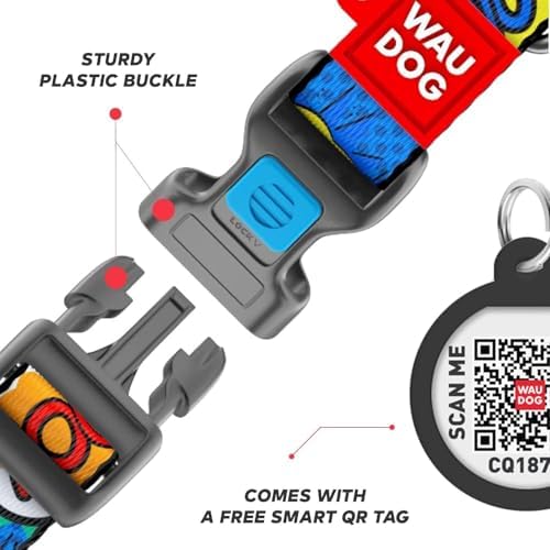 WAUDOG Adjustable Nylon Dog Collar for Large Small Medium Set with QR Tag