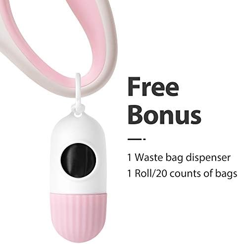 Fida Retractable Dog Leash with Dispenser and Poop Bags, 16ft, White & Pink