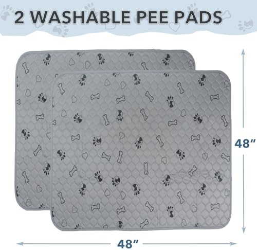SORKUT Washable Pee Pads for Dogs, 2-Pack 48x48in Reusable Puppy Pads, 100% Waterproof and Non-Slip Whelping Pads, Super Absorbent Pet Training Pads for Potty Training, Playpens, Crates and Couches