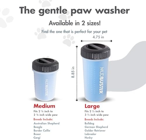 Dexas Lidded MudBuster Large Dog Paw Cleaner, Pro Blue, Fits 2.5"-3.5" Wide Paws, Gentle Silicone Bristles for Quick, Easy Cleaning