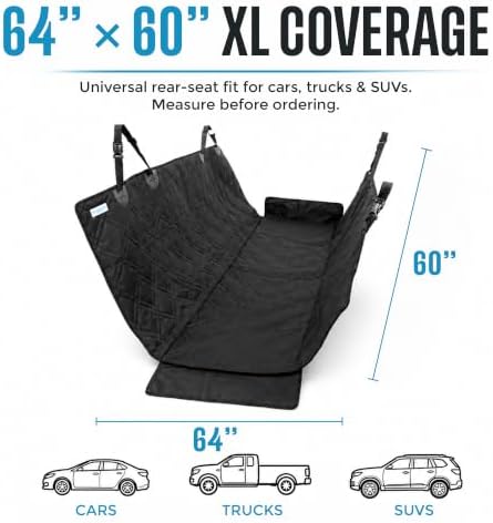 Bulldogology Dog Car Seat Cover 64"x60" Waterproof Heavy Duty Bench Dog Hammock Backseat Protector from Hair, Muddy Paws, Scratches - Pet Car Seat Cover for Cars Trucks SUVs (X-Large)