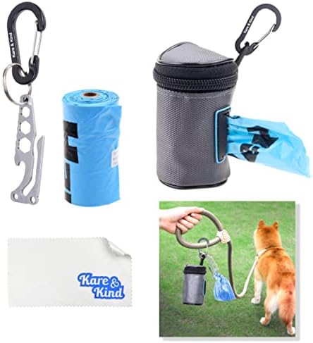 Kare & Kind Pet Waste Bag Dispenser with Dog Poop Holder- Clip On Zippered Poop Bag Holder - Also Includes Pet Waste Bags, Carabiner- Attaches to Leash, Belt, Harness,Collar, Stroller, Backpack