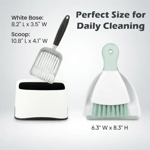 5-in-1 Heavy-Duty Full Metal Cat Litter Scoop with Holder, Cats Litter Scooper Includes Litter Bags, Handy Small Broom&Dustpan Set, Quick Sift, Easy to Clean