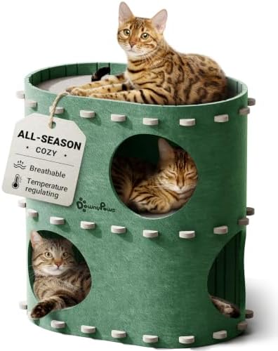 DownyPaws Cat House for Indoor Cats, 2-Storey Cat Bed Cave, Forest