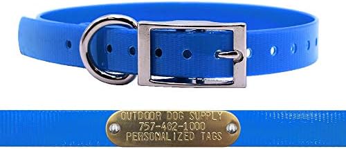 Light Weight Waterproof D-Ring Dog Collar w Custom Name Tag, Light Blue
