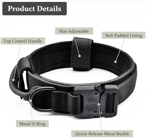 Tactical Dog Collar, Adjustable Military Training Nylon Pet Collar, Black S