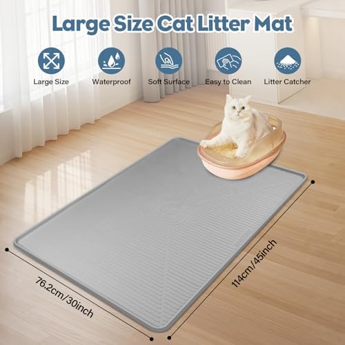 Lorvain Cat Litter Mats,45"x30" Extra Large Silicone Cat Mat for Litter Box