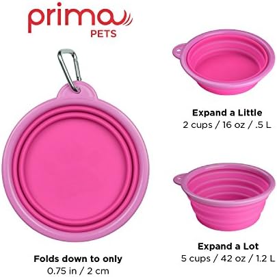 Collapsible Silicone Water Travel Bowl with Clip for Dog and Cat, Portable and Durable Pop-up Feeder for Convenient On-The-go Feeding – Size: Large (5 Cups) Pink – 2 Pack