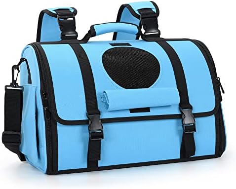 Mile High Life | Outdoor Travel Pet Carrier | Hiking Outdoor Dog Carrier Backpack | Collapsible Dog Carrier for Small Medium Dogs | Cat Crates w Breathable Mesh with Soft-Sided (Blue)