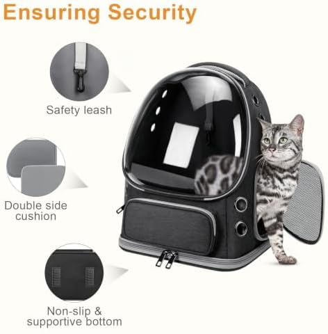 Cat Backpack Carrier, Breathable Cat Carrier Large Space Bubble Pet Backpack for Kitty Small Dog up to 20lbs, Transparent & Foldable Pet Carrier for Travel Hiking, Black