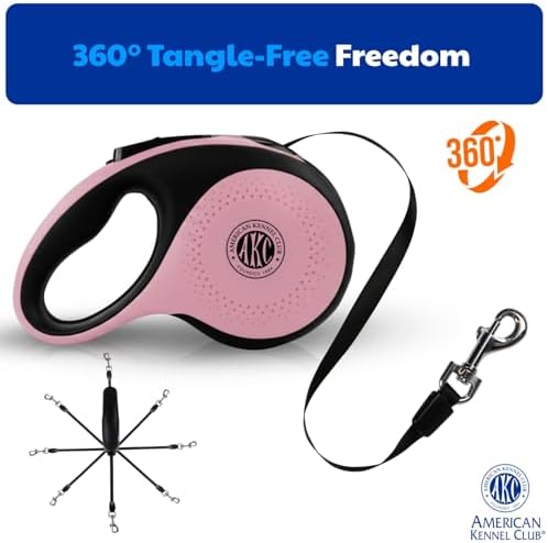 American Kennel Club Retractable Dog Leash, 16.4ft, Tangle-Free, Ergonomic Grip, One-Hand Brake, for Medium & Large Dogs up to 66 lbs, White
