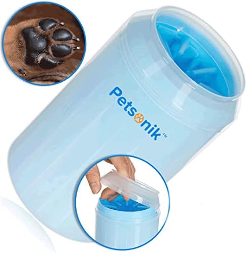 Dog Paw Cleaner | Easy To Open Lid, Soft Rubber Bristles, Quick Pet Feet Cleaning | Portable Paw Washer for Medium Dogs and Cats - Blue