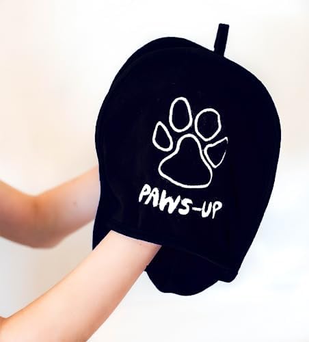Paw Cleaning Towel for Dogs Dual Hand Pockets removes Dirt and Mud Absorbent Cotton Blend Also Great for Drying. Black