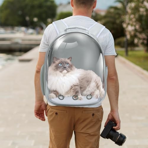 Cat Backpack, Airline Approved Bubble Carrying Bag for Small Medium Dogs Cats, Space Capsule Pet Carrier Dog Hiking Backpack Travel Carrier (Grey)