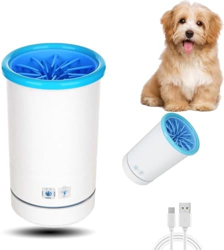 Automatic Dog Cleaner, Soft Electric Washer USB Rechargeable Portable Cleaner Cup, Dog Foot Cleaning Machine for Small to Medium Dogs Cats (White Blue)