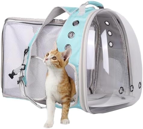 Square Back Extension Pet Backpack Carrier for Cat and Small Puppy up to 12 Pounds, Clear Space Capsule Astronaut Transparent Bubble Window Backpack to Carry and Transport Cat to Vet and Traveling