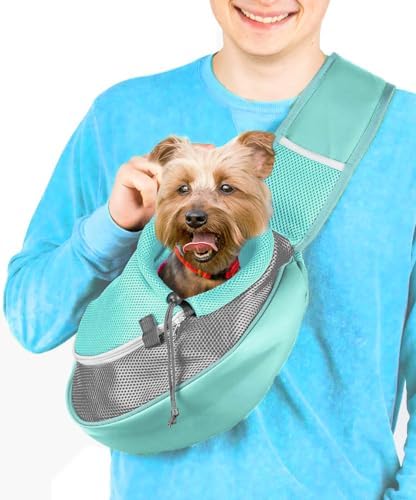 Cuddlissimo Small Dog Sling Carrier, Pet Cat Sling, Puppy Pouch - Lagoon-S