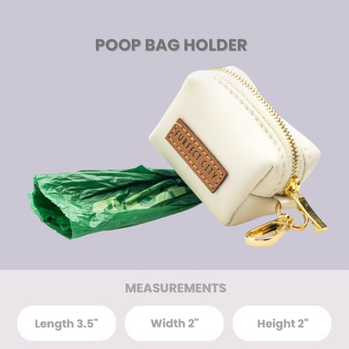 Dog Poop Bag Holder with Leash attachment, Waste litter bag container, Lead accessories, Metal hook hands free holder, Zipper pouch stylish gold hardware (Yellow)