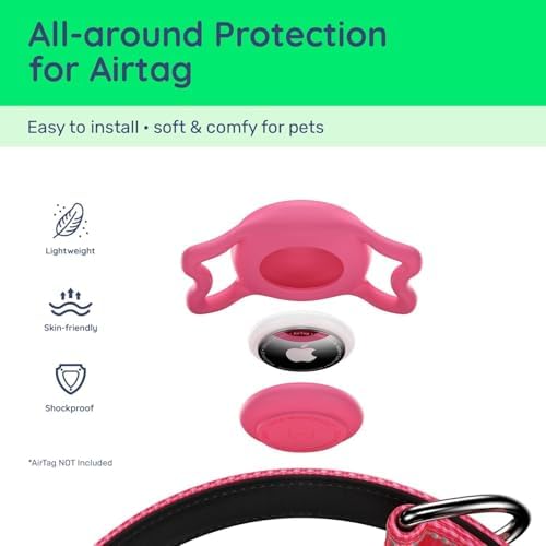 Premium Airtag Dog Collar，with IP68 Waterproof AirTag Holder,Hotpink,XL