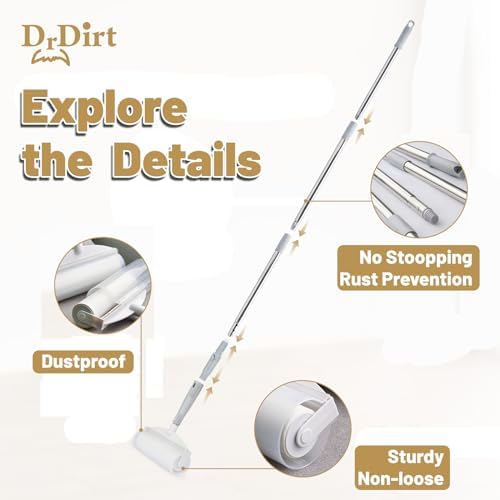 DrDirt 2-in-1 Lint Roller with Long Handle, 7.4-Inch Wide, 50 Sheets