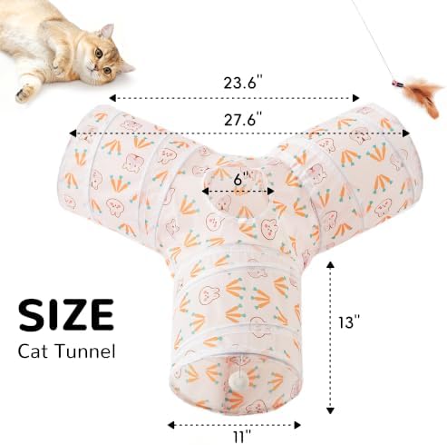 Tempcore Cat Tunnel, 3-Way Collapsible Toy for Indoor Cats, Pink Rabbit