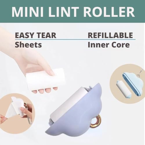 Portable Lint Roller 150 Sheets Travel Size, Mini Lint Roller for Clothes and Reusable Pet Hair Remover, Cute Small Sticky Dust Remover Refillable