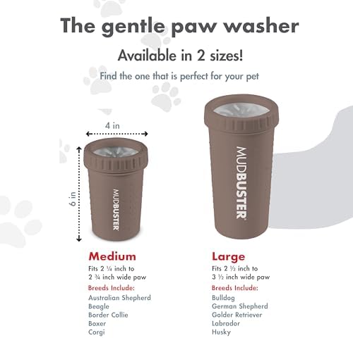 Dexas MudBuster Medium Dog Paw Cleaner, Taupe, Fits 1.5"-2.5" Wide Paws, Gentle Silicone Bristles for Quick, Easy Cleaning
