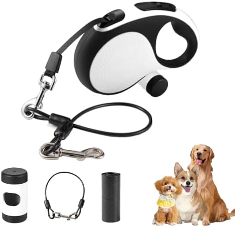 Retractable Dog Leash with Chew Proof Cable,26 ft Durable Dog Leash for Large Medium Dogs up to 110 lbs, 360° untangled, One-Handed Brake. (White)