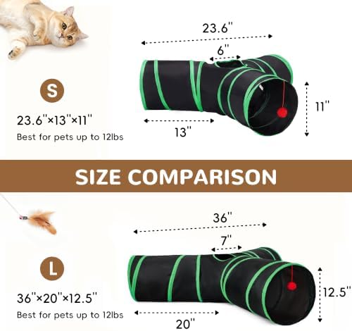 Tempcore Cat Tunnel, 3-Way Collapsible Toy, Large Size Black & Green