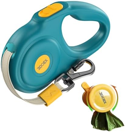 Retractable Dog Leash 10FT for Small & Medium Dogs, Sturdy Heavy-Duty Nylon Tape with Secure Locking Carabiner & Poop Bag Holder, Smooth One-Hand Control, Anti-Slip Handle, Tangle-Free Design (Green)