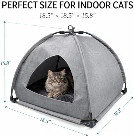 Winsterch Gray Cat Tent Covered Pet House for Indoor Cats, Washable Cushion