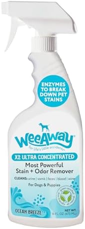 Wee Away X2 Dog Urine Stain & Odor Remover – Double Strength Enzyme Spot Cleaner for Dog Pee, Marking & Odor Removal – Carpet, Furniture & Bedding, Non-Toxic, 16oz