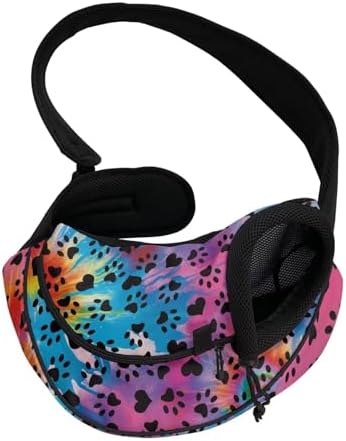 COEQINE Dog Walking Bag Crossbody Carrier Sling for Pet Cute Tie Dye Paw