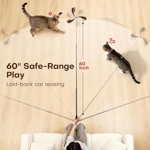 Potaroma Cat Wand Toy, Retractable Carbon Fiber Feather Teaser with Bells