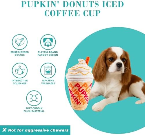 Haute Diggity Dog Pupkin' Donuts Iced Coffee Cup Plush Dog Toy Funny Parody