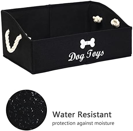 Geyecete Large Dog Toys Storage Bins - Foldable linen Trapezoid Organizer Boxes with weave Rope Handle, Collapsible Basket for Shelves (Black-DOG)