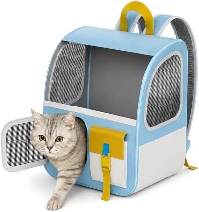 Large Cat Backpack Carrier with Front Window & Super Large Space, Designed for Long Adventures Travel Hiking, Pet Carrier Backpack for Cats Small Puppies up to 16.5lbs, Blue