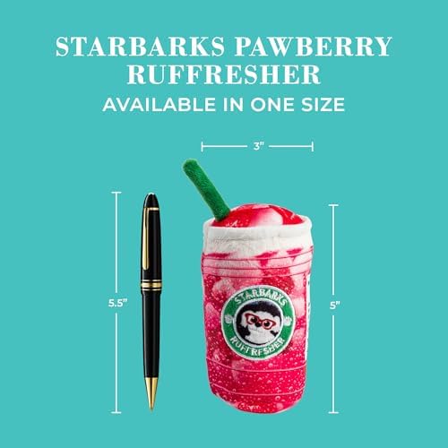 Haute Diggity Dog Starbarks Pawberry Ruffresher Plush Dog Toy, Drink Parody