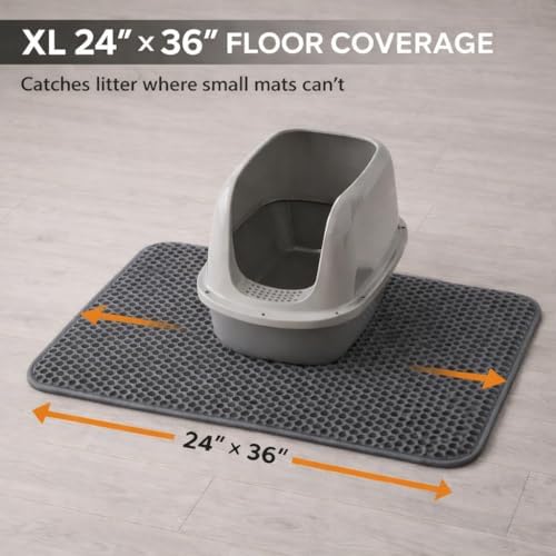 Cat Litter Mat – Large 24x36 Double Layer Honeycomb Litter Trap, Waterproof Non-Slip EVA, Easy Clean Kitty Litter Catcher Litter Box Mat