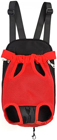 Pet Dog Puppy Cat Carrier Five Holes Backpack Double Shoulder Straps Mesh Front Chest Backpack Bag, M, Red