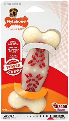 Nylabone Power Chew Action Ridges Chew Toyfor Dogs, Dog Toys for Aggressive Chewers, Bacon Flavor, Medium - Up to 30 lbs. (1 Count)