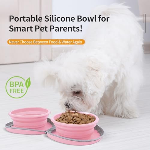 Collapsible Dog Bowls, 2-in-1 Pet Travel Food Water Feeder Pink