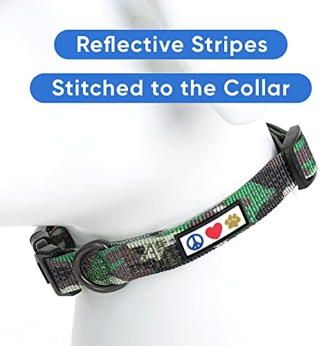 Pawtitas Reflective Dog Collar for X-Small Dogs – Adjustable Nylon Puppy Collar with Quick-Release Buckle | Fits Neck 8–13 in | Night Safety Training Collar | XS | Camouflage Green