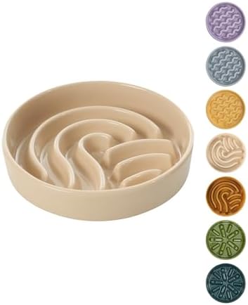 Ceramic Slow Feeder Dog Bowl, Apricot, Small