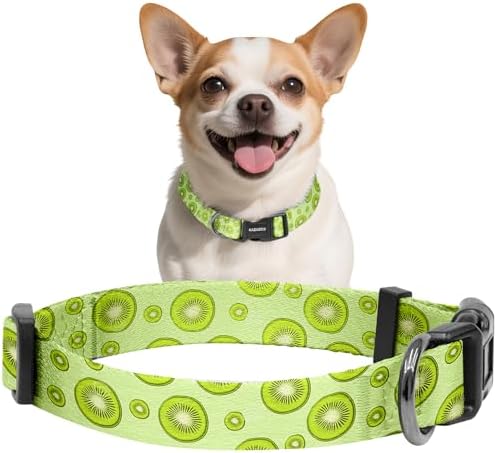 Kazazoo Dog Collar Cute and Soft Nylon Puppy Collar for Boy and Girl Dogs, Adjustable Dog Collars for Extra Small Dogs, Kiwi Fruit-XS