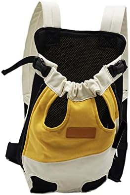 Pet Carrier Backpack Cat Chest Bag Portable Shoulder Strap Front Carrier Legs Out for Walking Hiking Camping (L White Yellow)