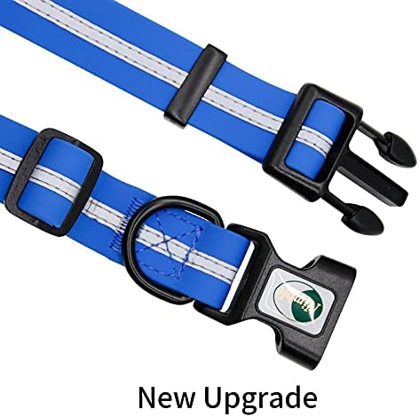 Nimble Reflective Waterproof Dog Collar Adjustable Odor Resistant Easy Clean Pet Collar for Small Medium Large Dogs Night Walking Outdoor Rainy Use (Large (15.35”-24.8”inches), Blue)