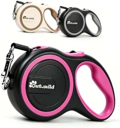 OUTnWILD Retractable Dog Leash, 16 ft Heavy Duty Dog Leash for Large Breeds/Pets Up to 110 lbs, 360° Tangle Free Design with One Touch Quick-Lock Braking System & Anti-Slip Handle. (Pink, L)