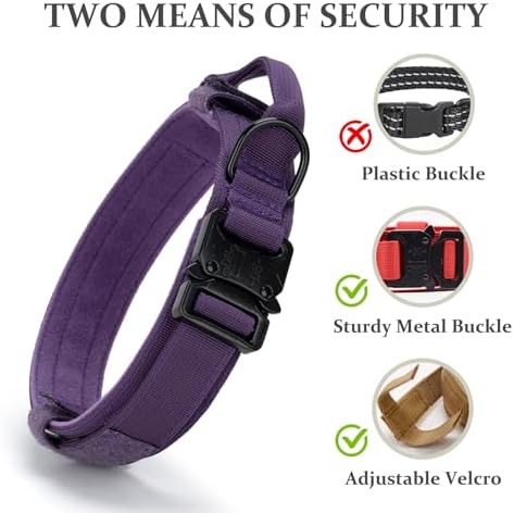 Tactical Dog Collar, Adjustable Military Training Nylon Pet Collar, Purple M