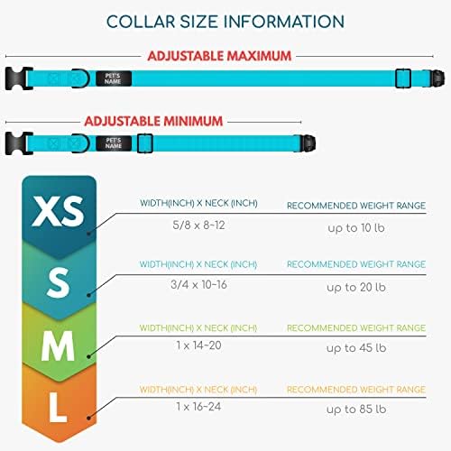 Improved - Personalized Dog Collars w/Engraved Metal ID Nameplate for Name & 3 Lines Text - Custom 20 Icons, 4 Adjustable Sizes, 10 Fonts, Dog Collar for Large Dogs, Dog ID Tag Personalized, Sky Blue